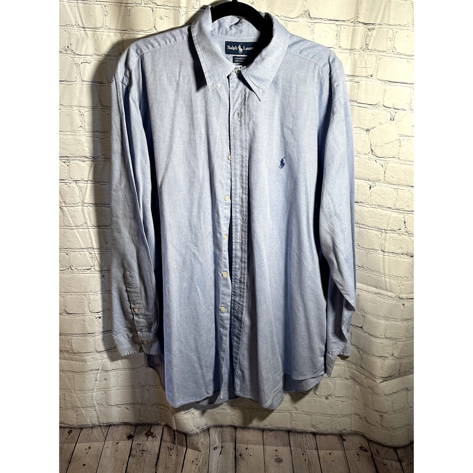 Ralph Lauren Yarmouth Mens 17-34 Blue Oxford Button Down Long Sleeve Cotton